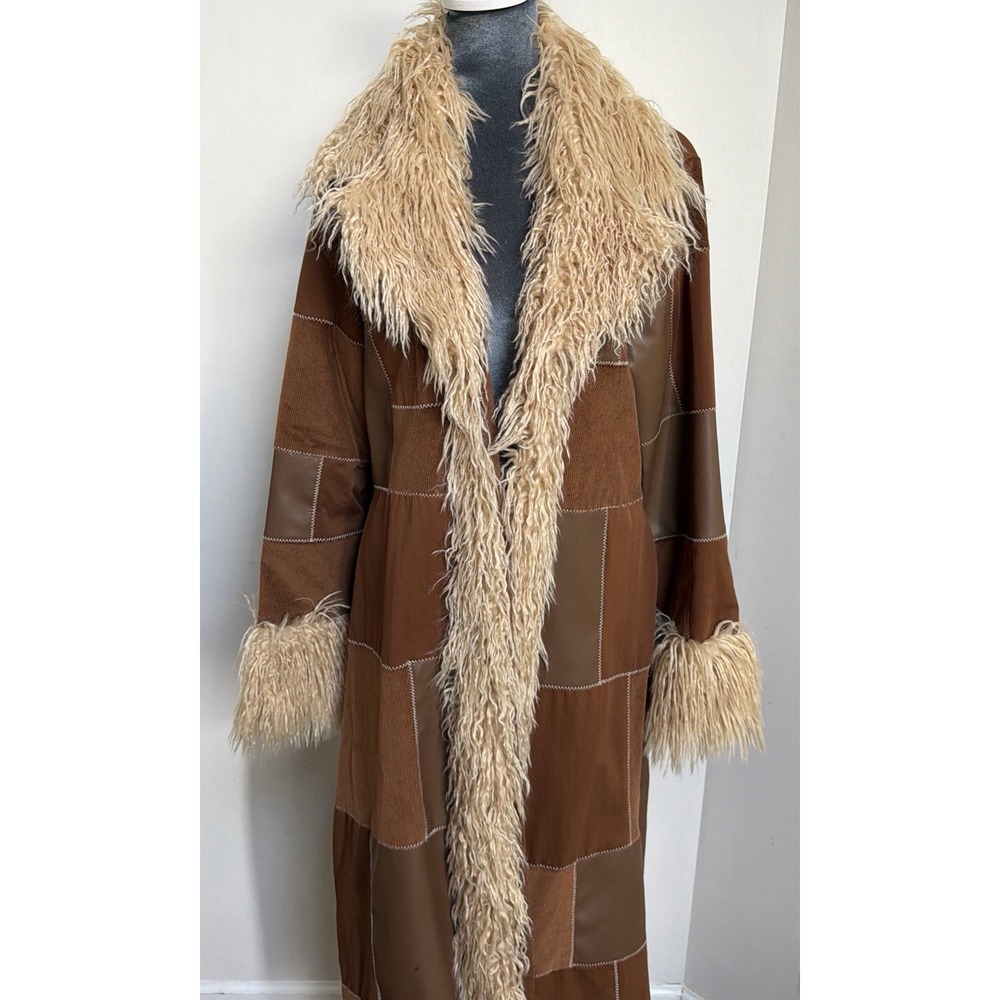 Dolls Kill Current Mood Penny Lane Patchwork Corduroy Faux Leather Long Coat L - Picture 7 of 16